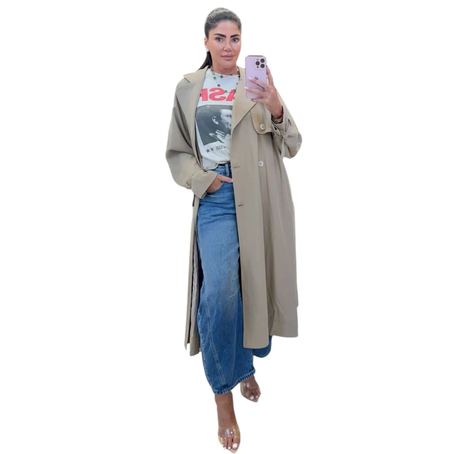 Pleated Trench Coat - Taupe