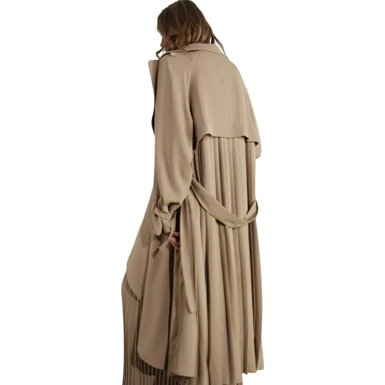Pleated Trench Coat - Taupe