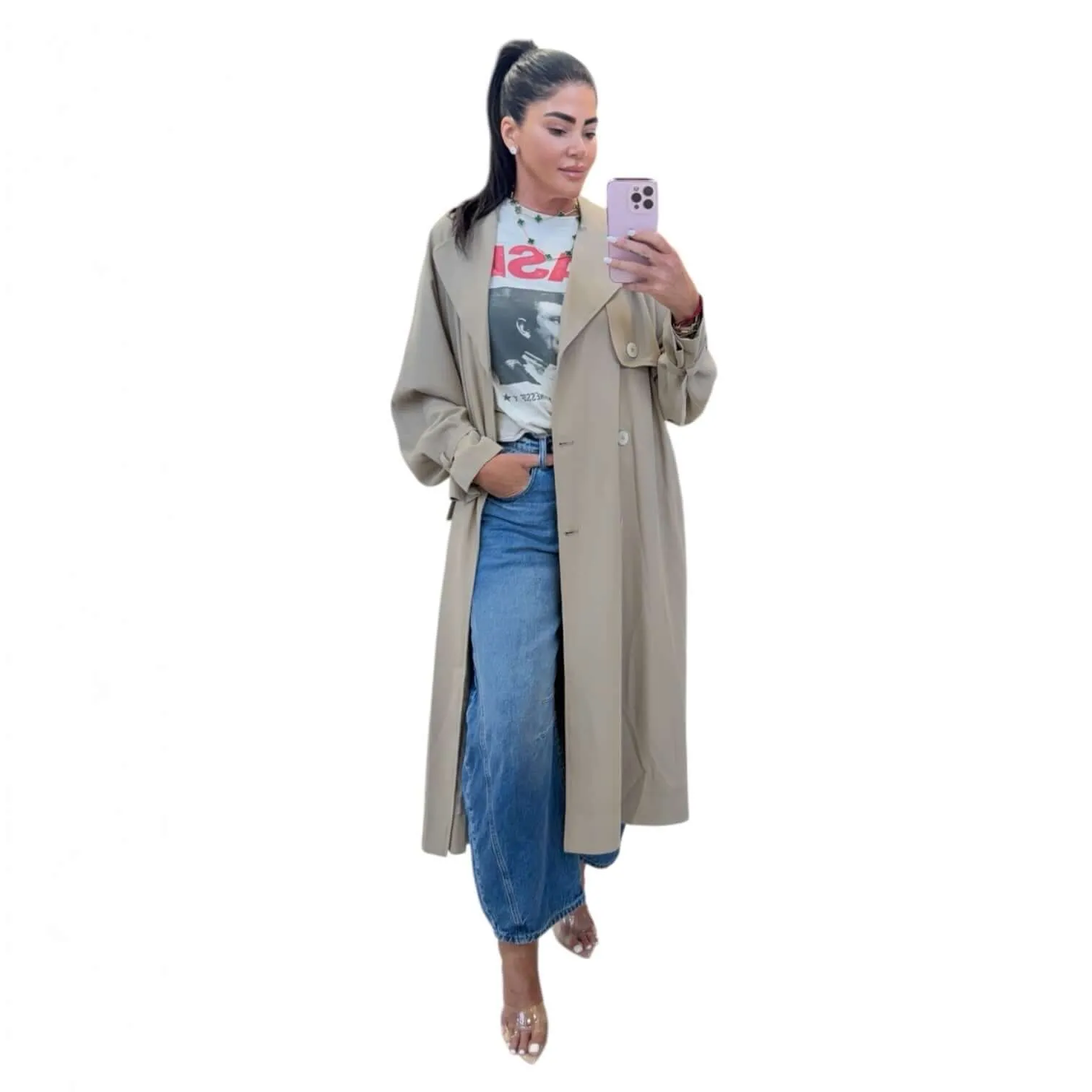 Pleated Trench Coat - Taupe
