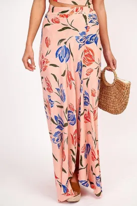Print Slit Faux Wrap Maxi Skirt