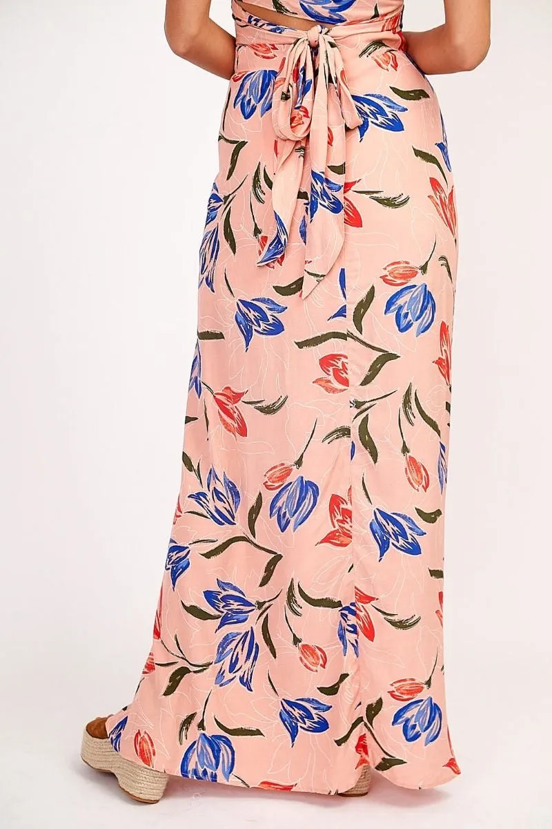 Print Slit Faux Wrap Maxi Skirt