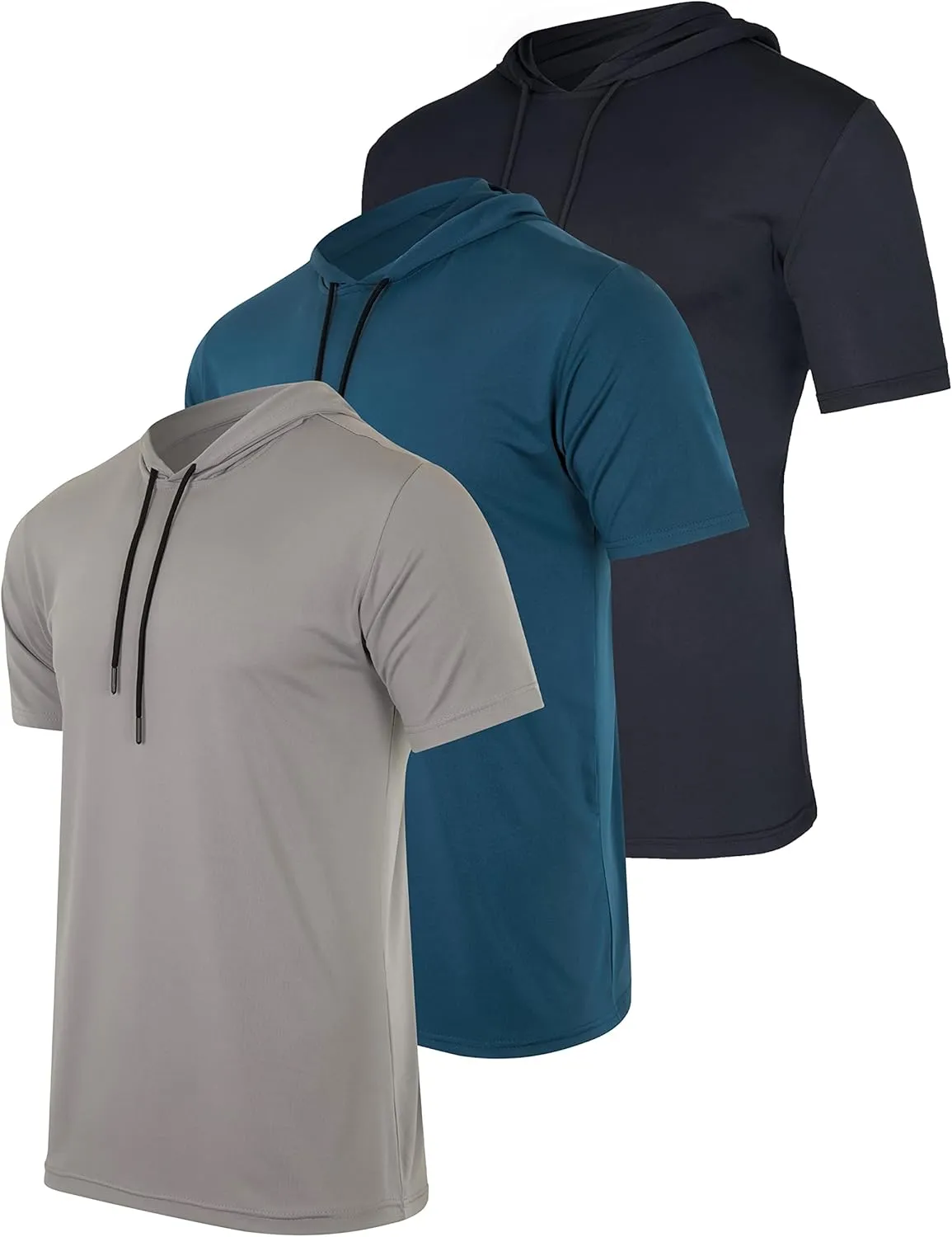 Real Essentials 3 Pack: Men's Dry Fit Short Sleeve Active Athletic Hoodie Pullover Sweatshirt (Available in Big & Tall)