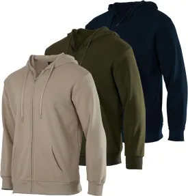 Real Essentials 3 Pack: Mens Fleece Long Sleeve Full Zip Hoodie - Athletic Sweatshirt Jacket (Available in Big & Tall)