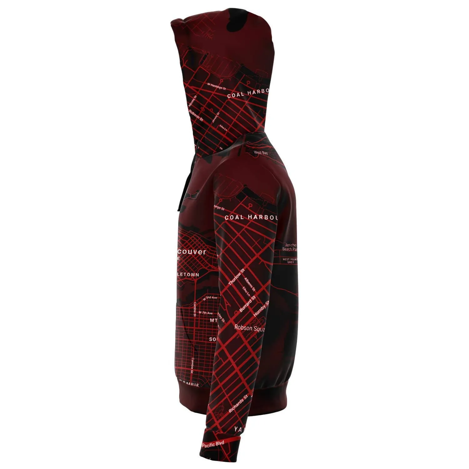 Red & White Vancouver Map Zip Hoodie
