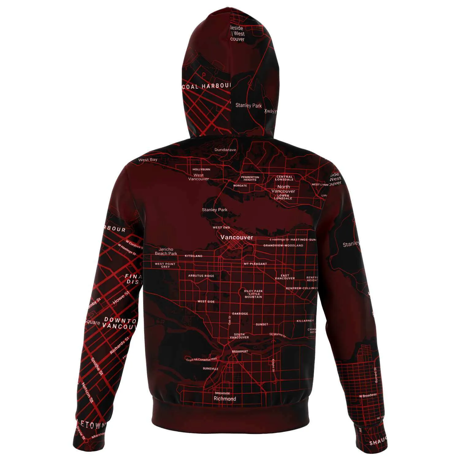 Red & White Vancouver Map Zip Hoodie