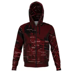 Red & White Vancouver Map Zip Hoodie