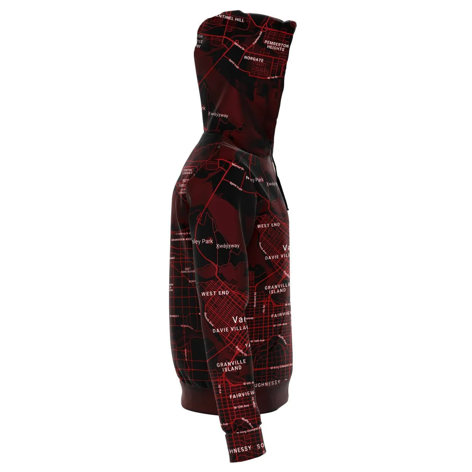 Red & White Vancouver Map Zip Hoodie