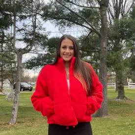 Red Sherpa Puffer Jacket