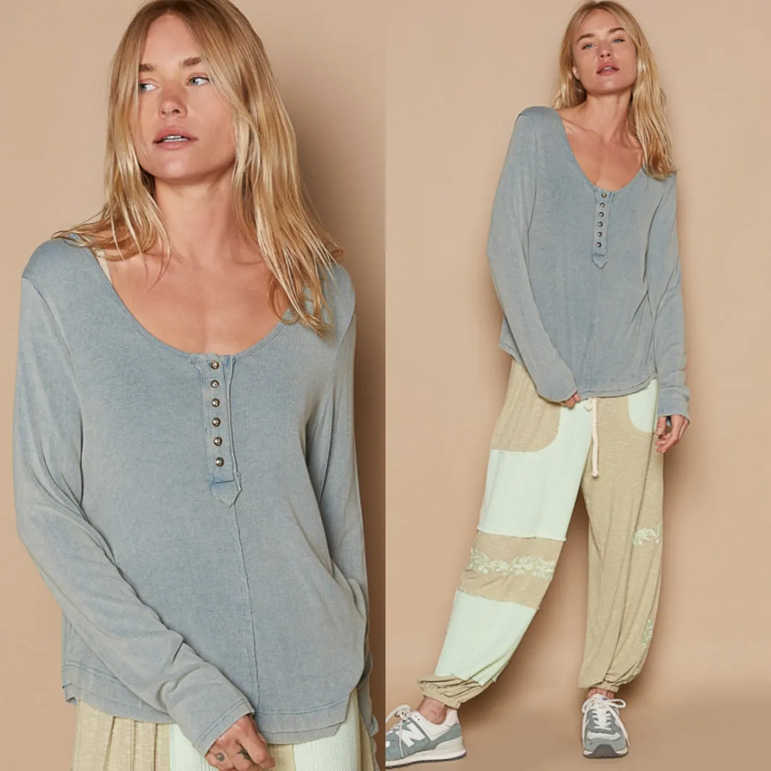 Ribbed Knit Henley Top