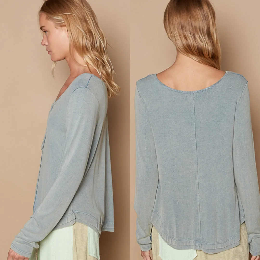 Ribbed Knit Henley Top