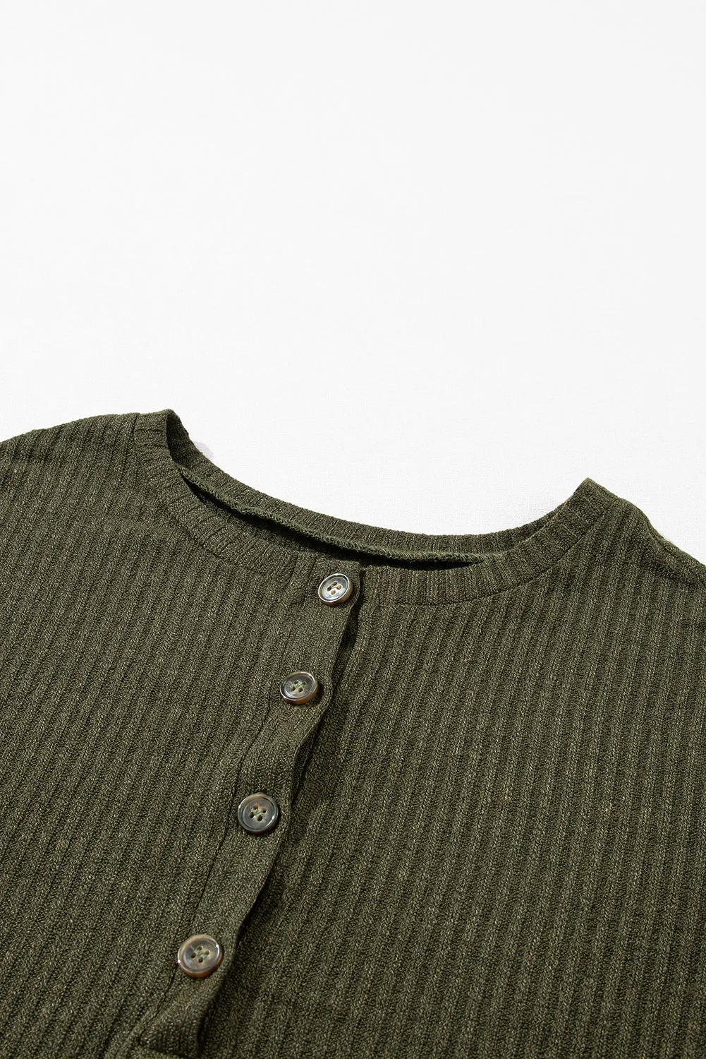 Ribbed Textured Henley Top (Jungle Green)