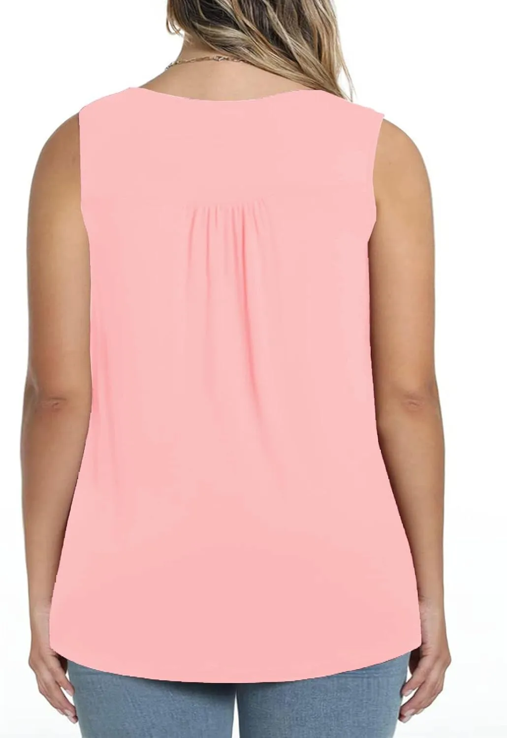 ROSRISS Plus-Size Tank Tops Summer Sleeveless Henley V-Neck Shirts Buttons Up Lace Pleated Flowy Tunics