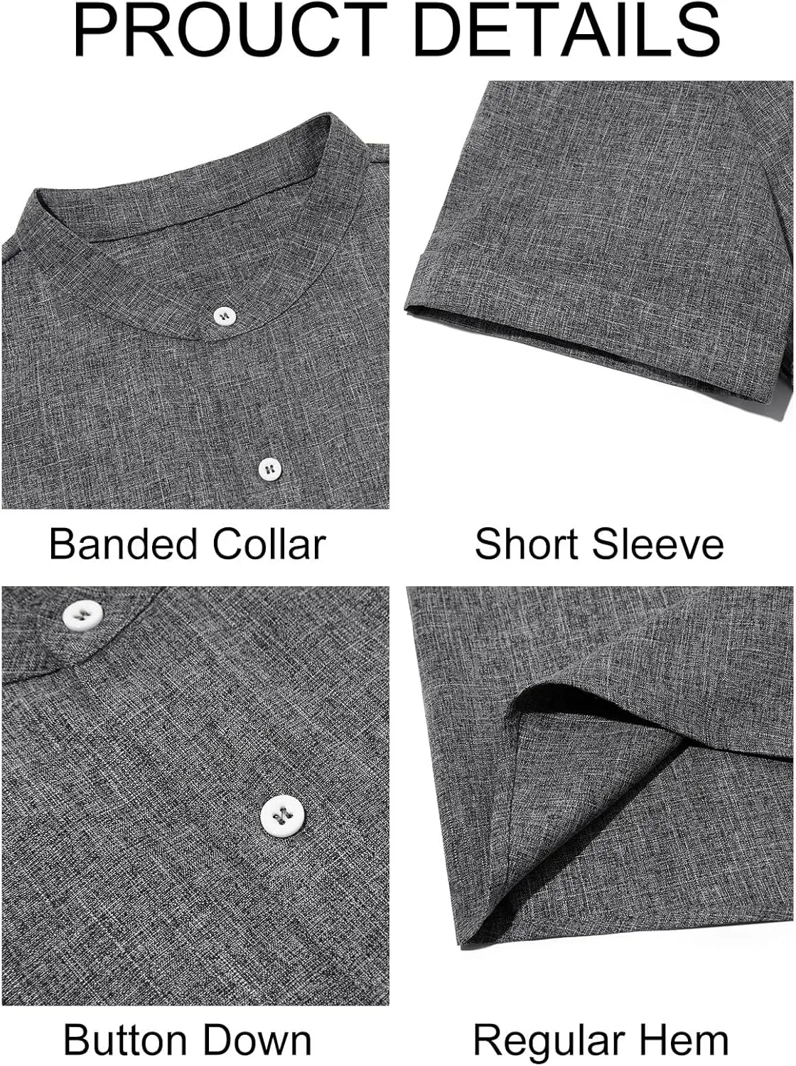 Runcati Mens Casual Button Down Shirts Short Sleeve Banded Collar Shirt Linen Beach Summer Hippie Tops