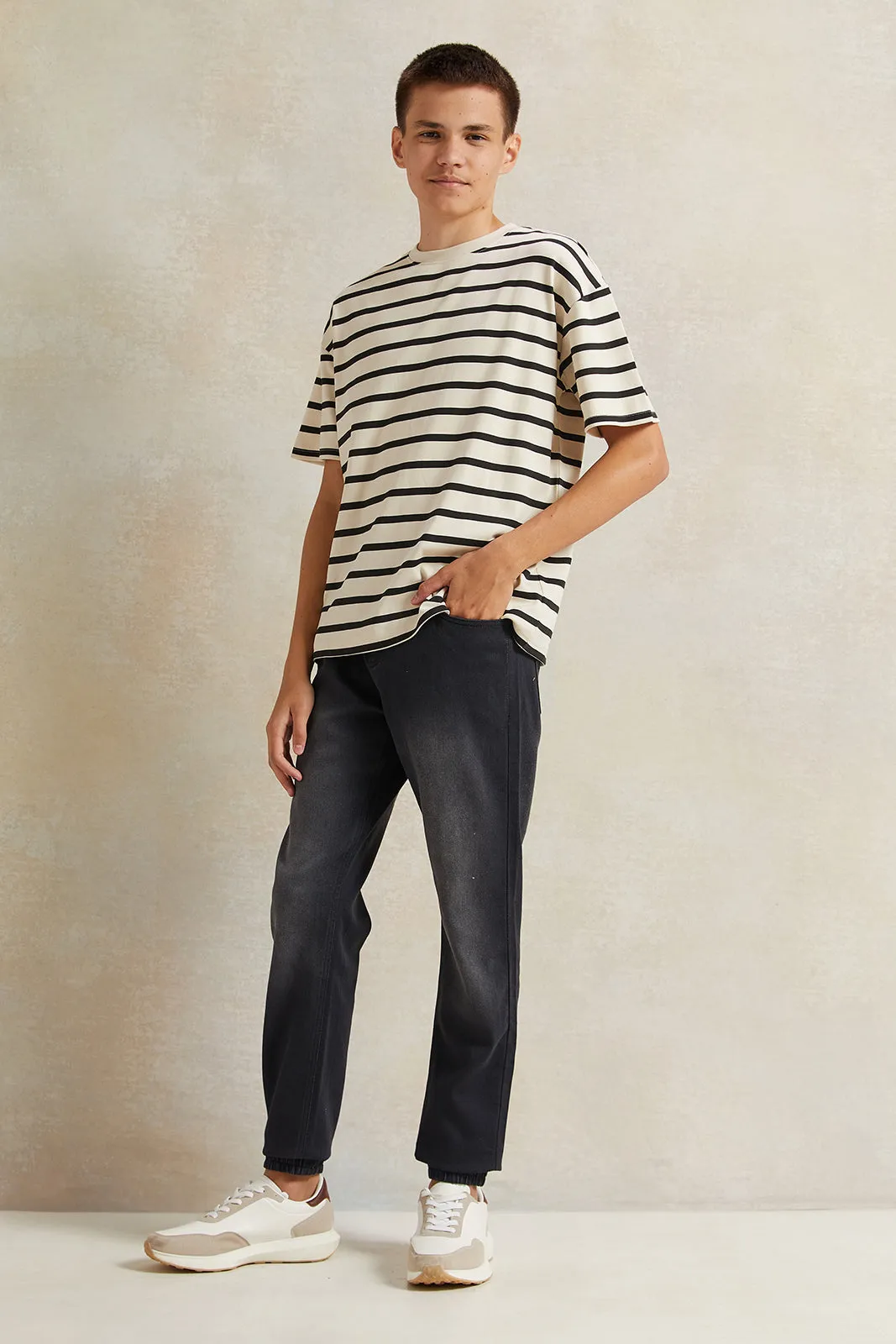 Senior Boys Black Denim Jogger With Cuff