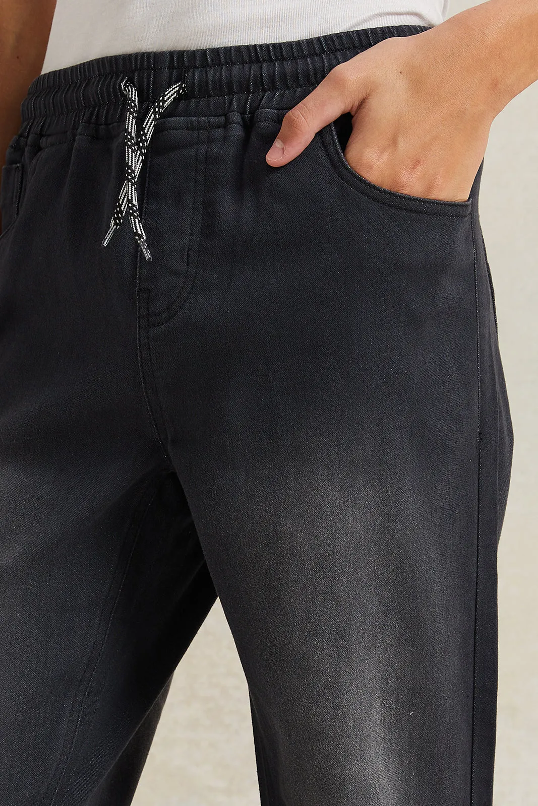Senior Boys Black Denim Jogger With Cuff