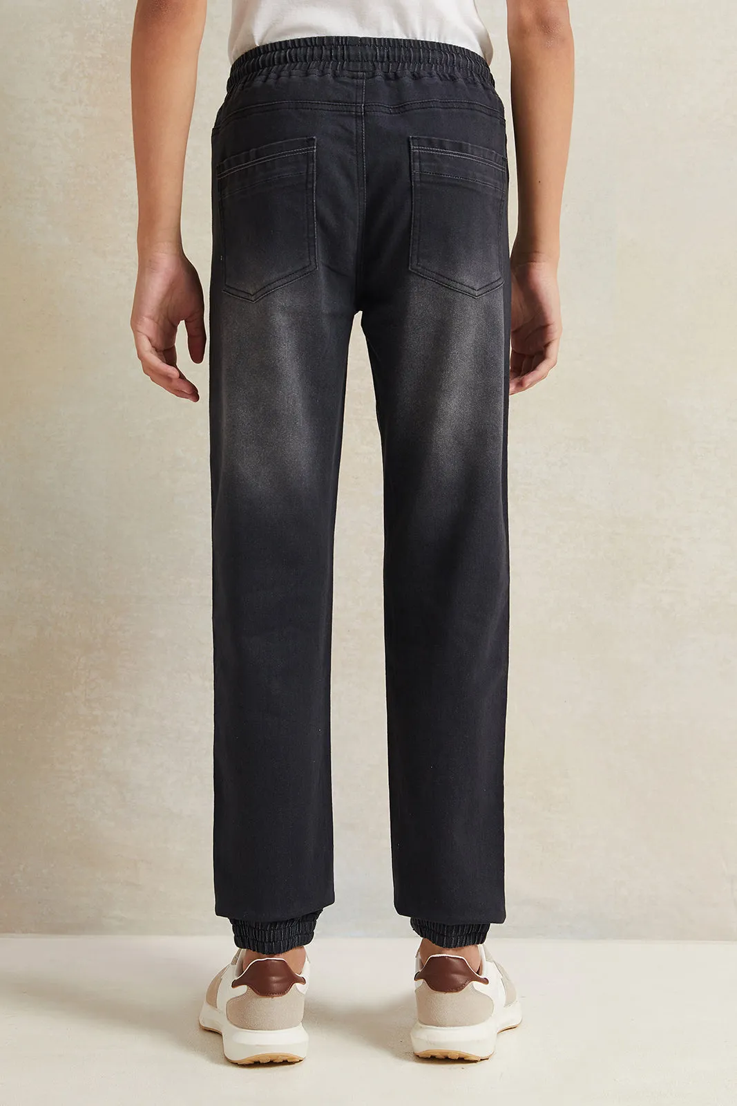 Senior Boys Black Denim Jogger With Cuff