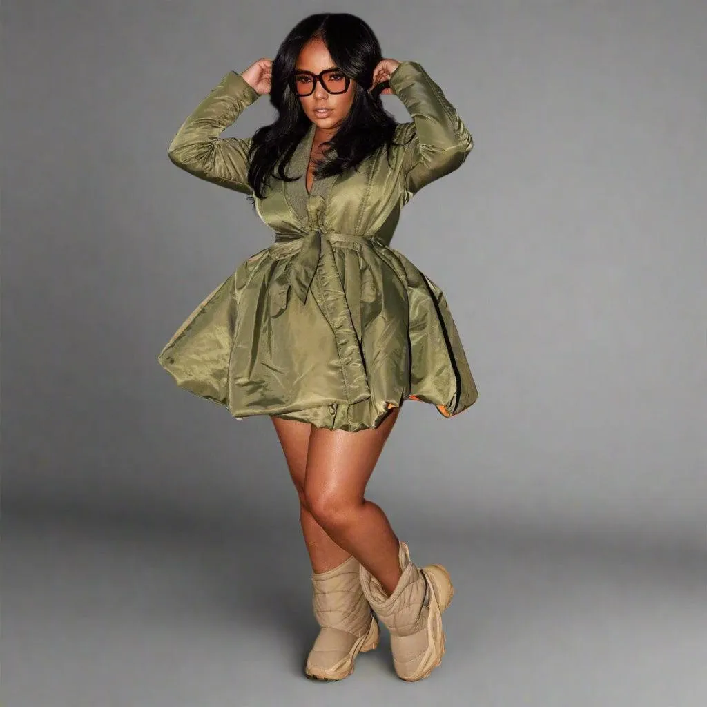 Streetwear Women's Bubble Puffer Coat with Ruffles Bubble Puffer Coats Jackets