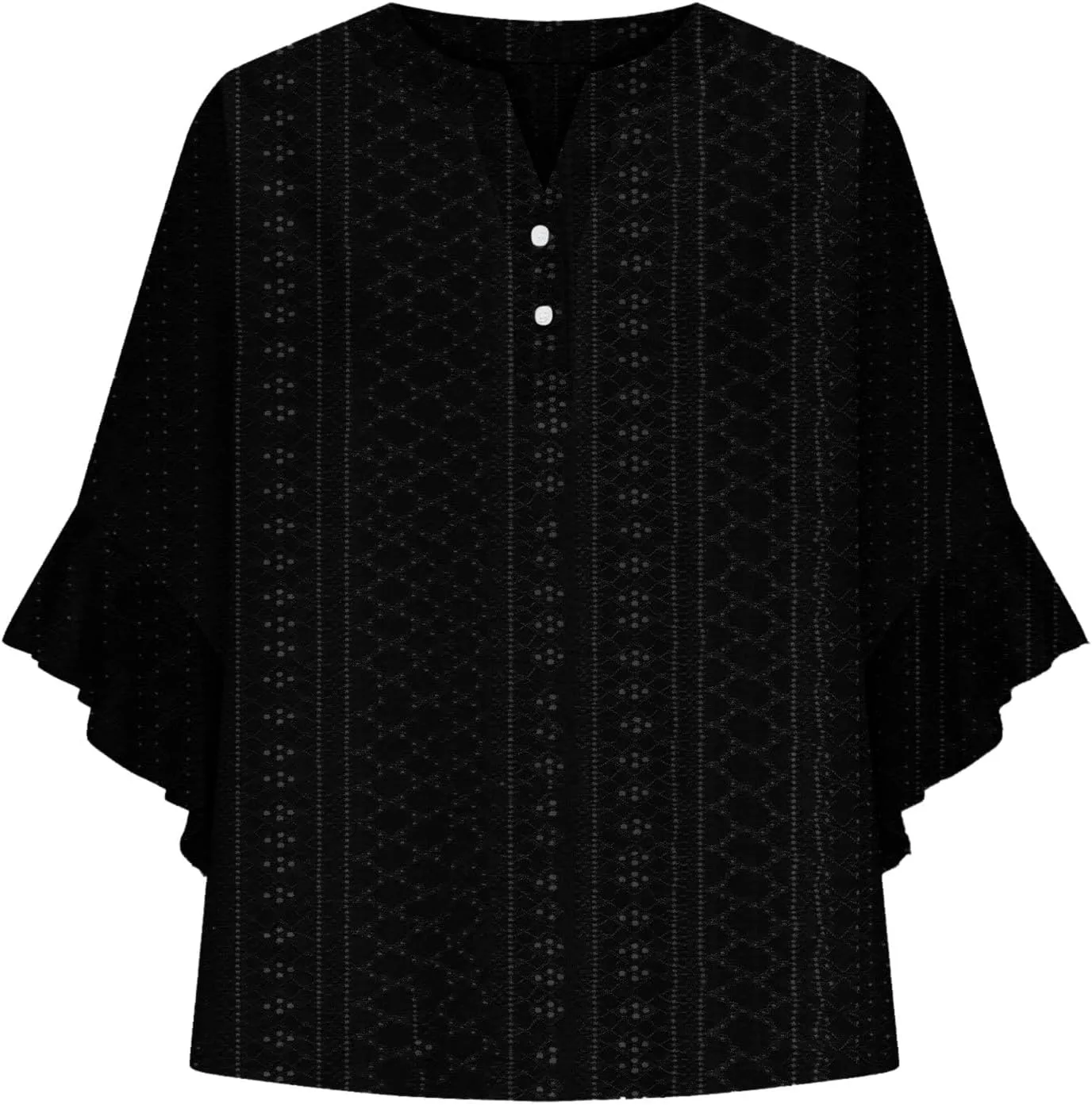 Summer Tops for Women Ruffle 3/4 Sleeve Shirts Boho Button Down Henley Tshirt Loose Floral Print Dressy Tunic Blouse