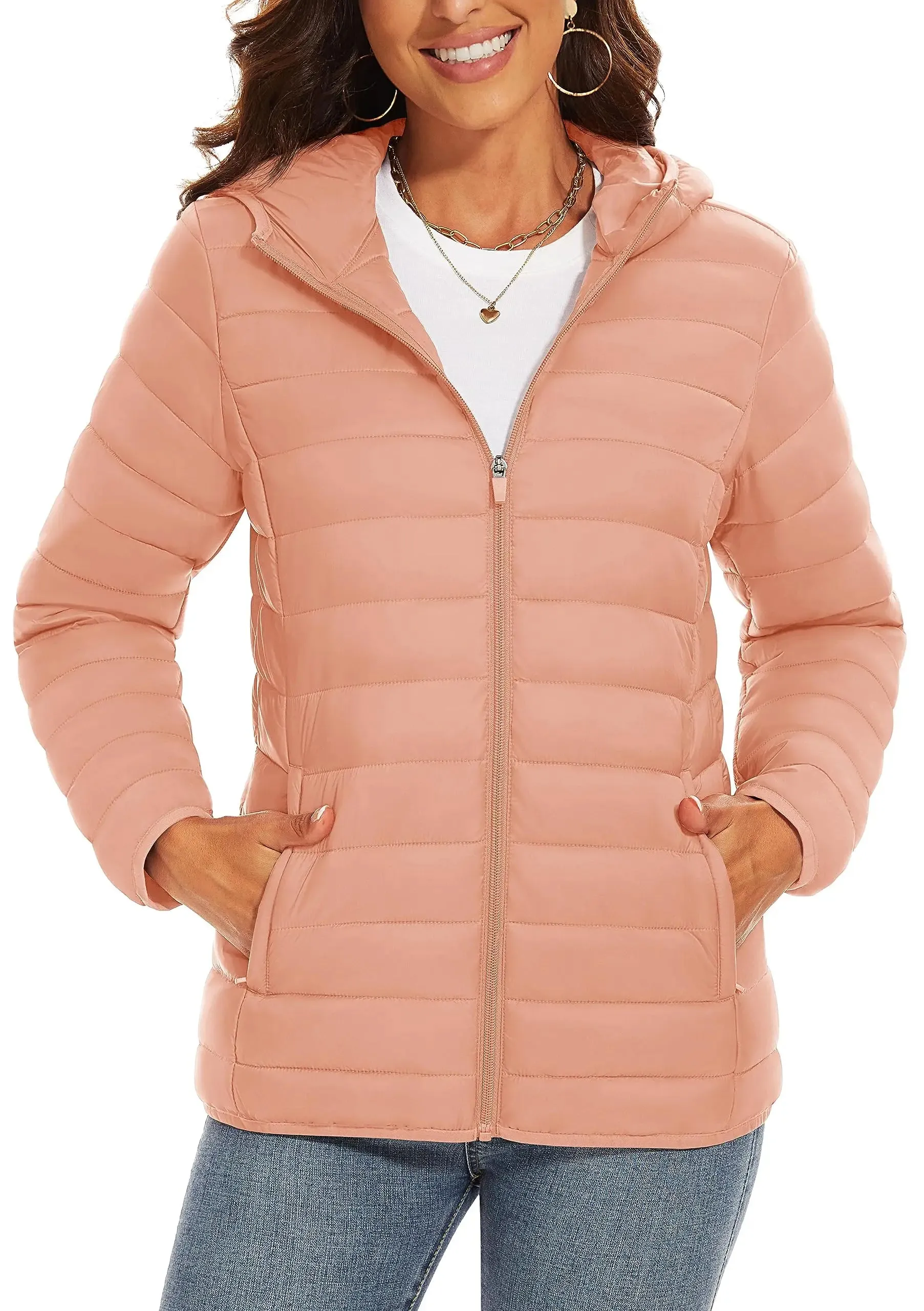 TACVASEN Full Zip Up Hooded Puffer Jacket Womens Winter Quilted Warm Down Coats Casual Windbreaker Padded Outwear Outdoor Cloth