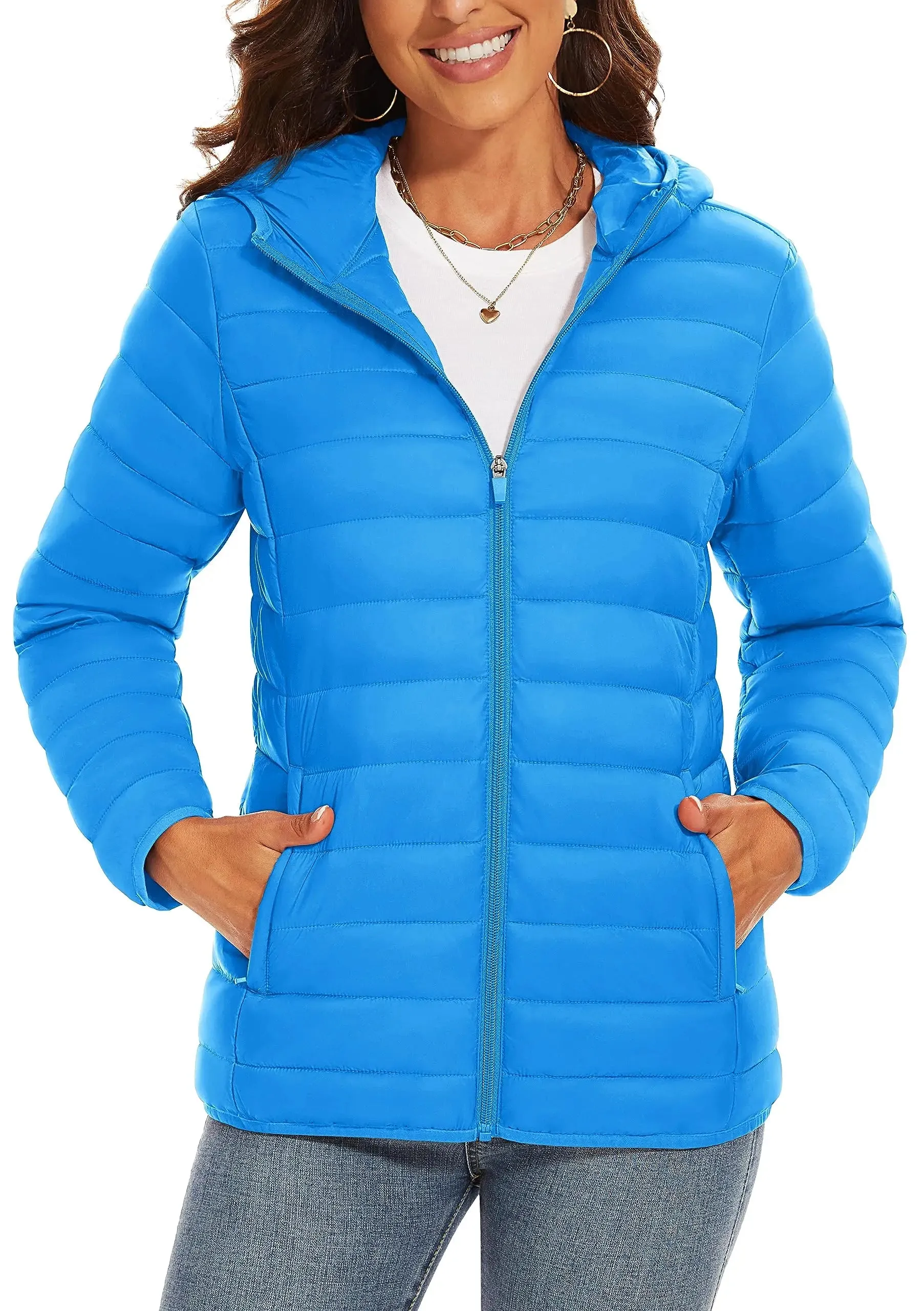 TACVASEN Full Zip Up Hooded Puffer Jacket Womens Winter Quilted Warm Down Coats Casual Windbreaker Padded Outwear Outdoor Cloth