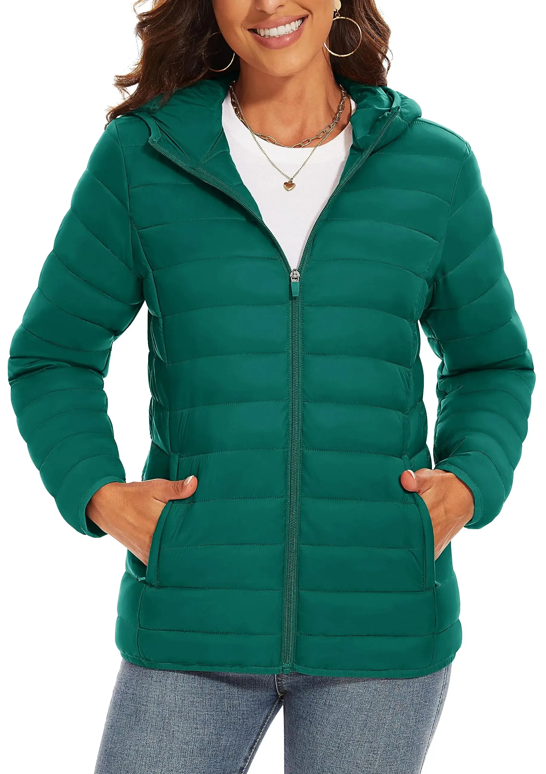 TACVASEN Full Zip Up Hooded Puffer Jacket Womens Winter Quilted Warm Down Coats Casual Windbreaker Padded Outwear Outdoor Cloth