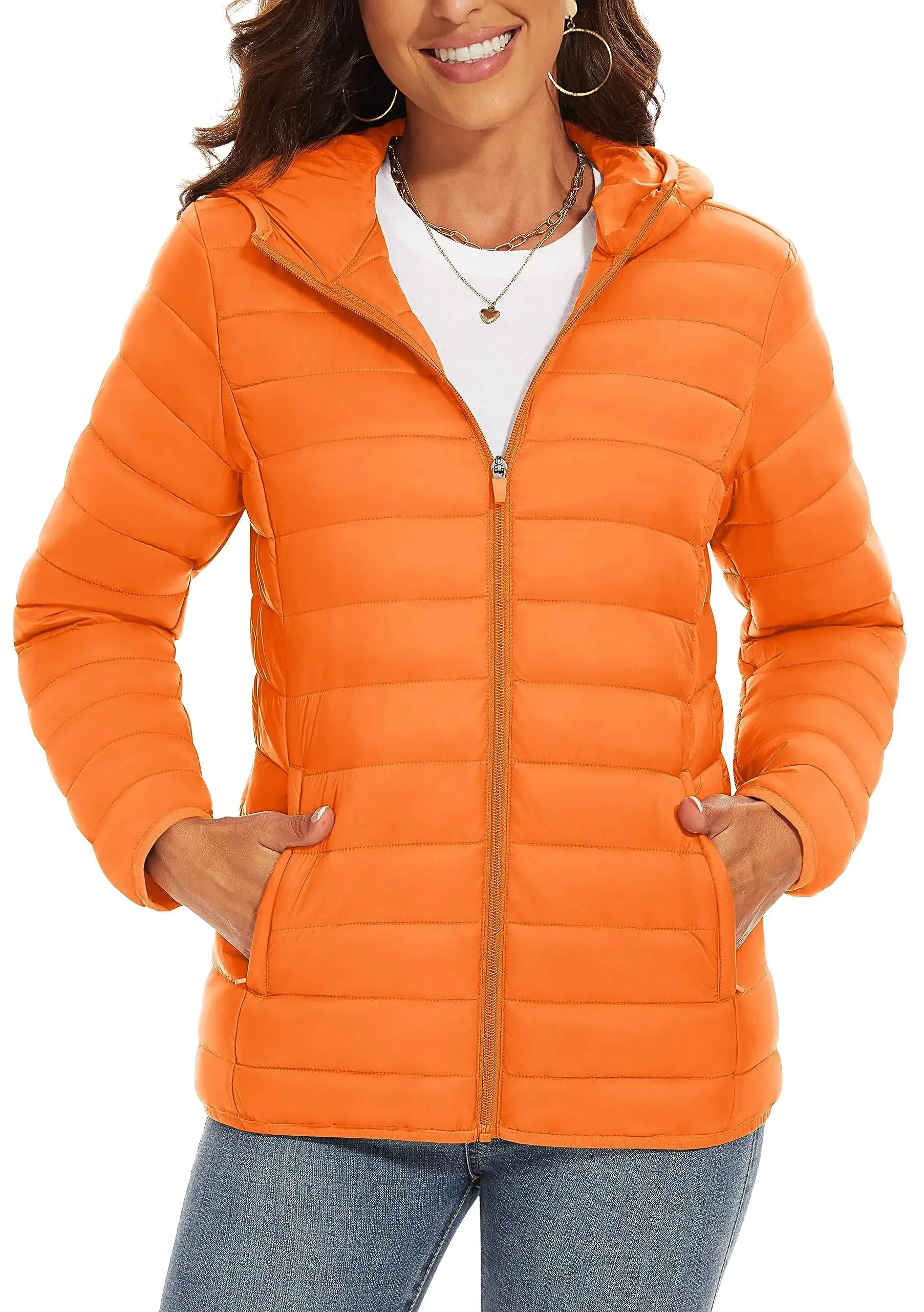 TACVASEN Full Zip Up Hooded Puffer Jacket Womens Winter Quilted Warm Down Coats Casual Windbreaker Padded Outwear Outdoor Cloth