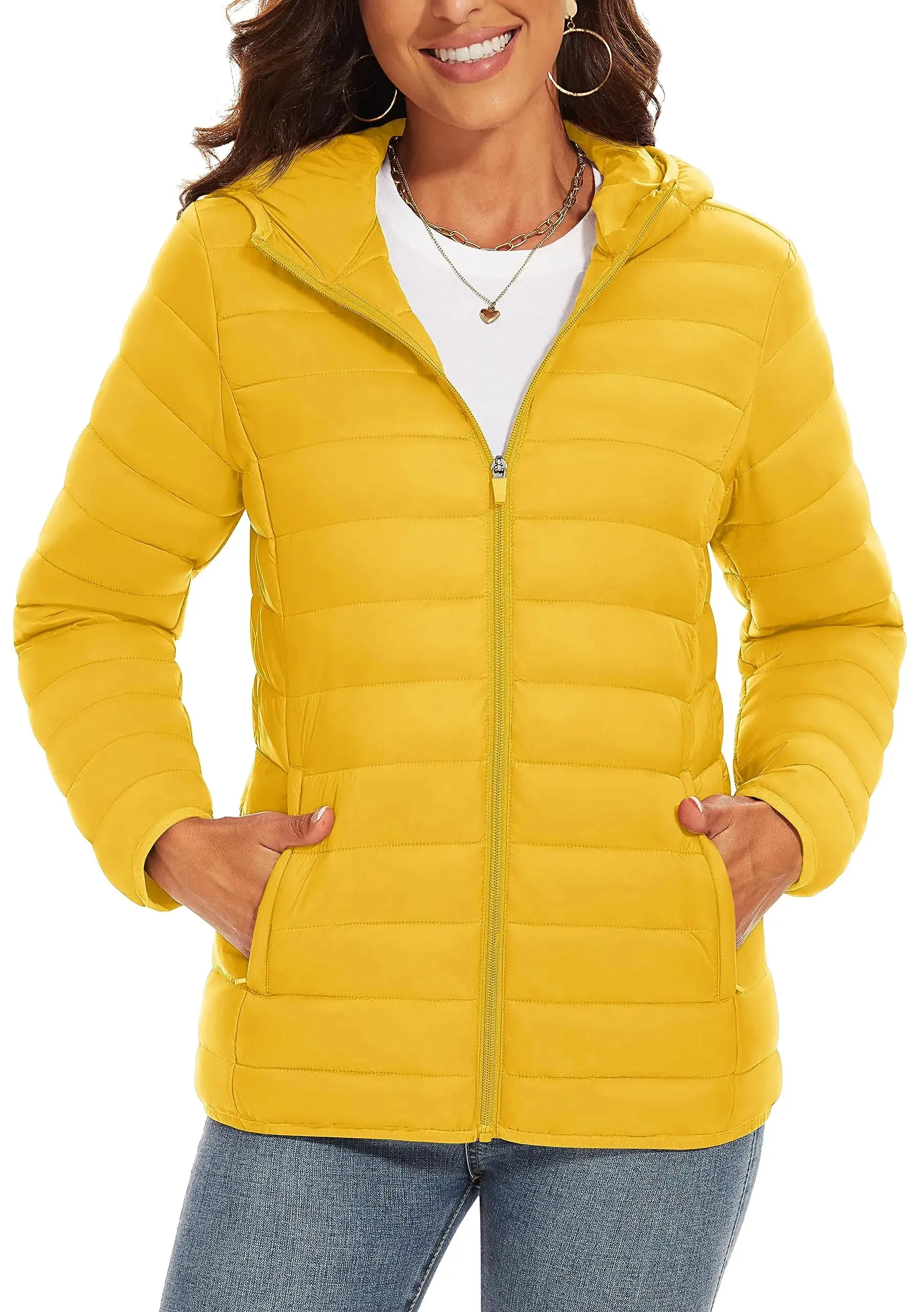 TACVASEN Full Zip Up Hooded Puffer Jacket Womens Winter Quilted Warm Down Coats Casual Windbreaker Padded Outwear Outdoor Cloth