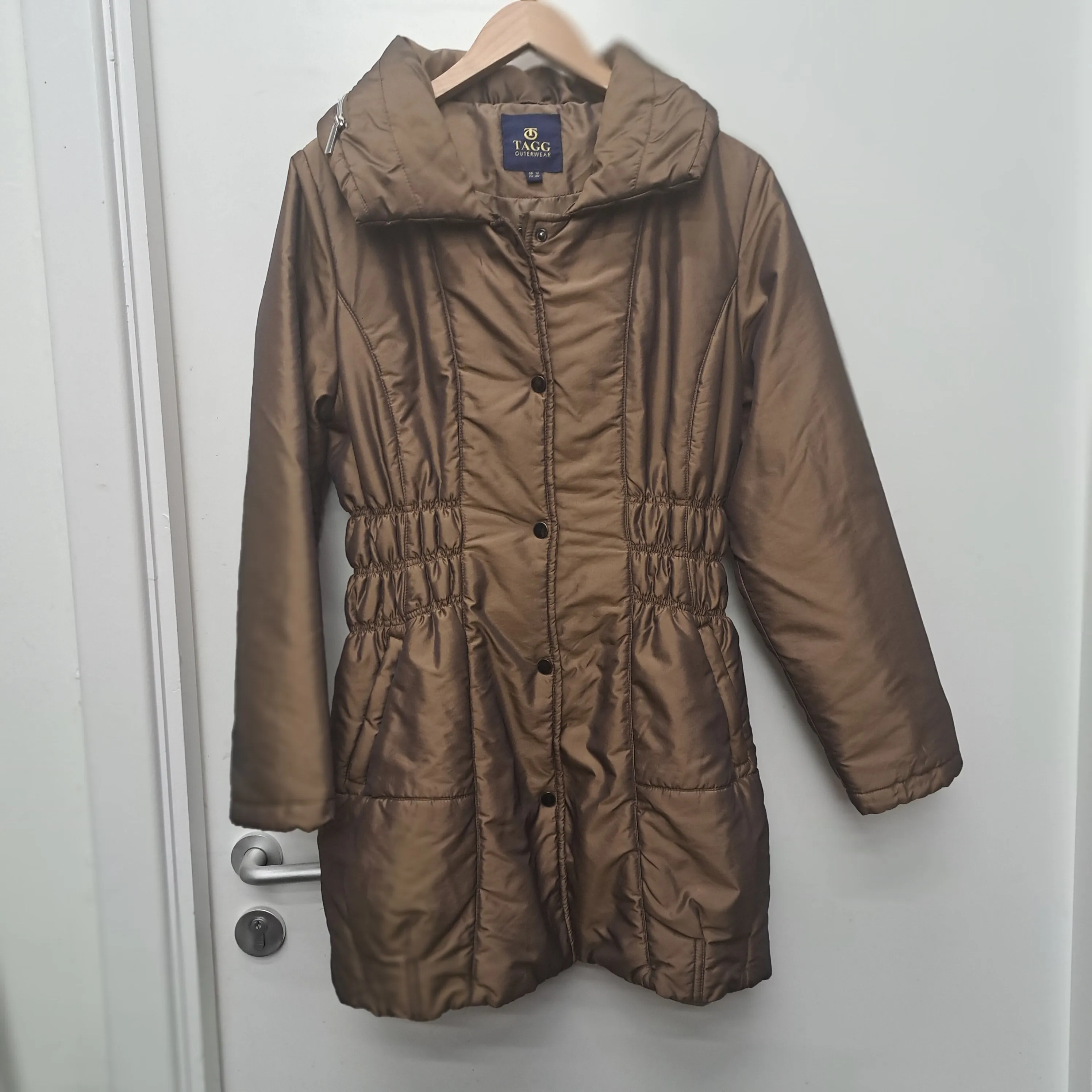 TAGG Quilted Jacket  Concealed Hood Ladies Bronze Size 12