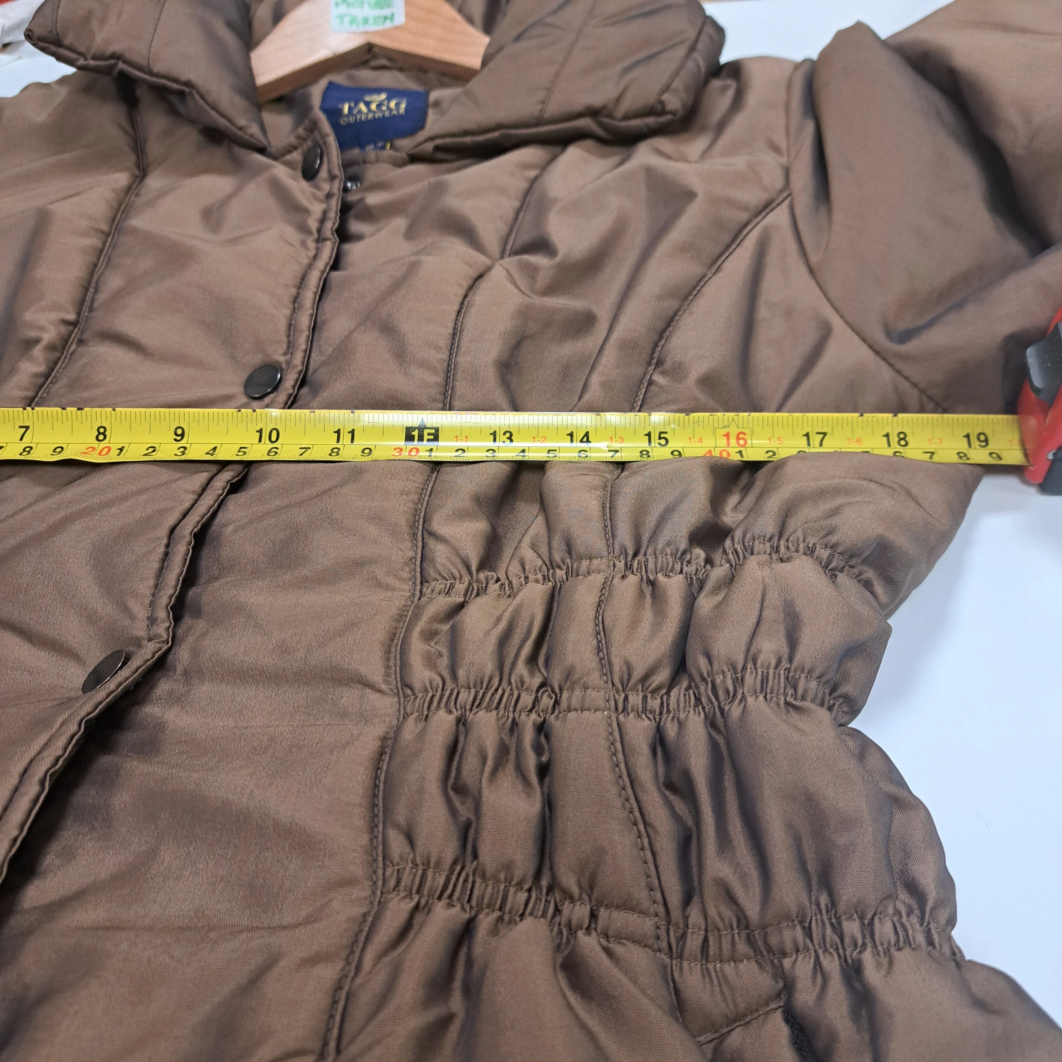 TAGG Quilted Jacket  Concealed Hood Ladies Bronze Size 12
