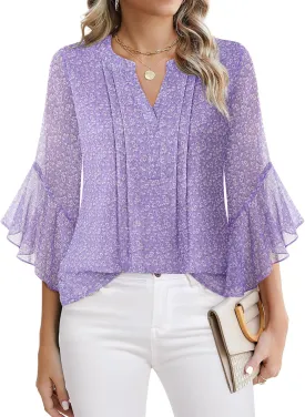 Timeson Women's 3/4 Sleeve Tops Dressy Casual Business Work Blouses Chiffon Office Shirts