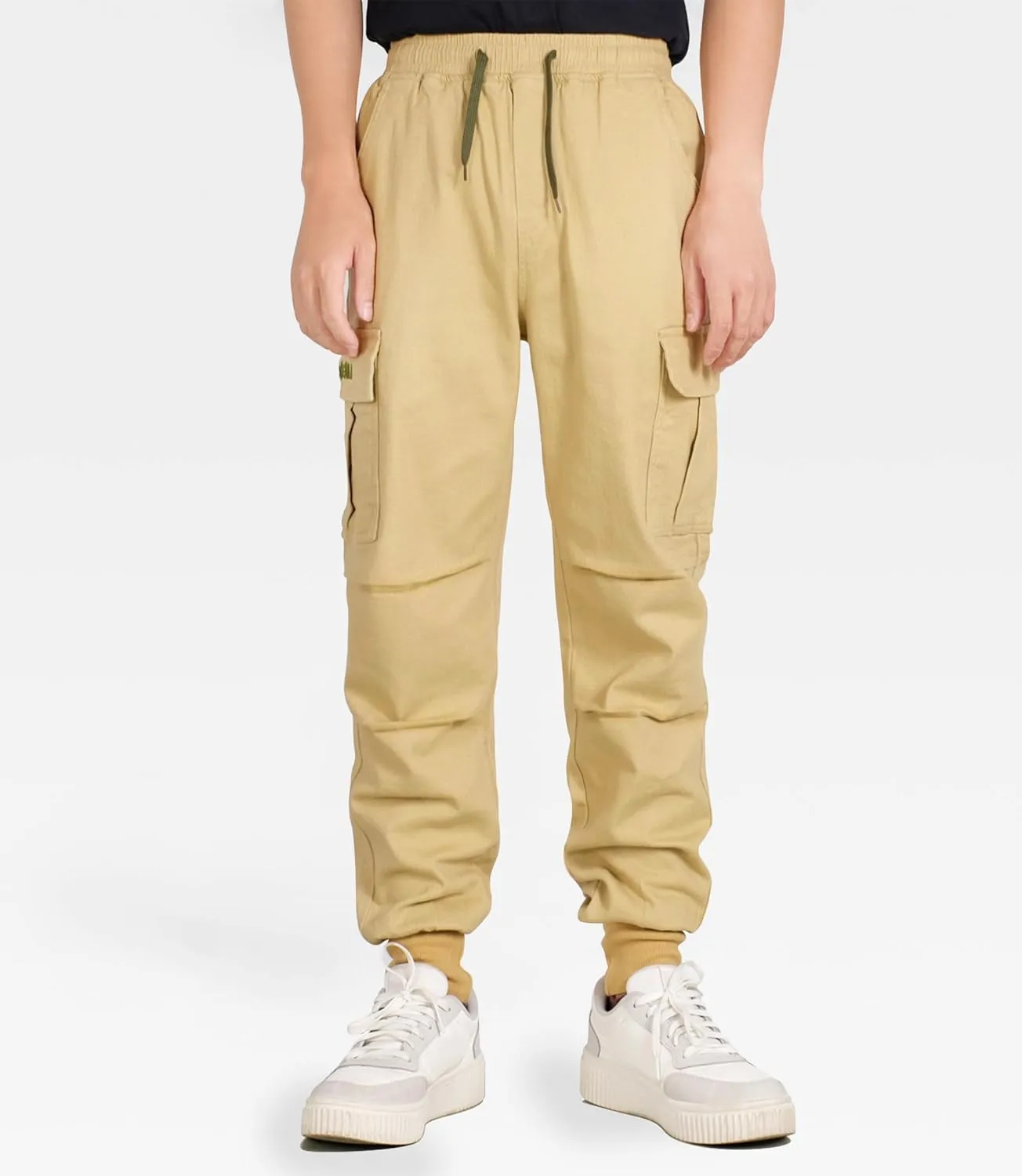 TLAENSON Boys Joggers Cargo Pants for Kids Drawstring Elastic Waist Cotton Twill Jogging School Pant