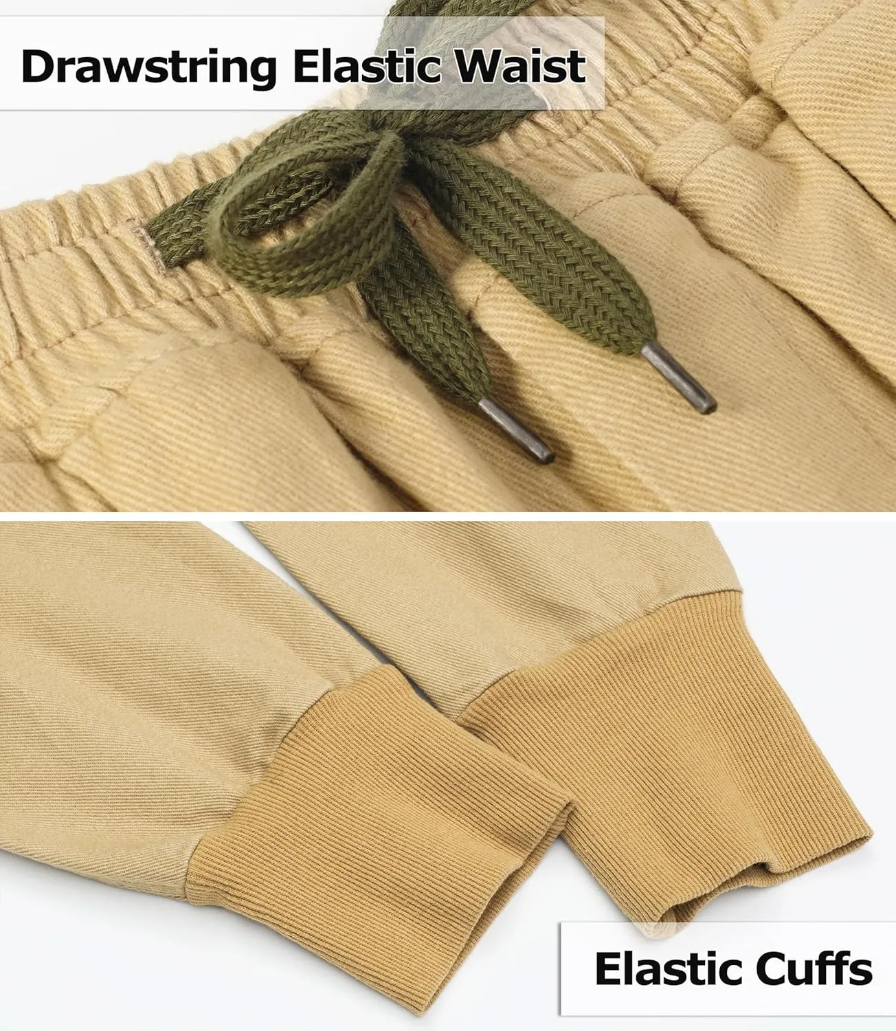TLAENSON Boys Joggers Cargo Pants for Kids Drawstring Elastic Waist Cotton Twill Jogging School Pant