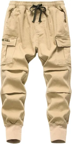 TLAENSON Boys Joggers Cargo Pants for Kids Drawstring Elastic Waist Cotton Twill Jogging School Pant