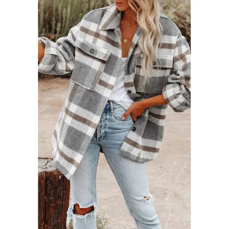 UNISHE - Plaid Flannel Shacket Jacket Women TOPW1118-K1