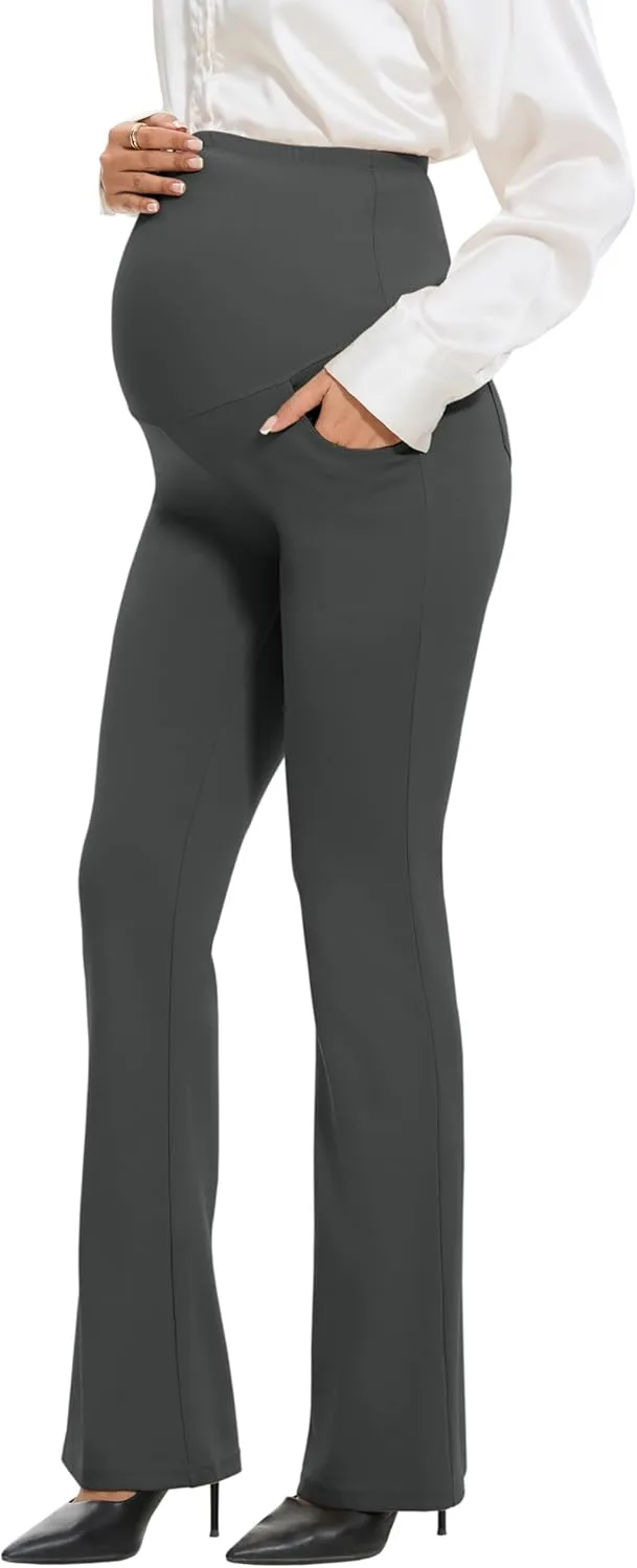 VIMPEP 27"/29"/31" Flare Maternity Yoga Pants Over The Belly Pregnancy Bootcut Strethcy Leggings with Pockets C201