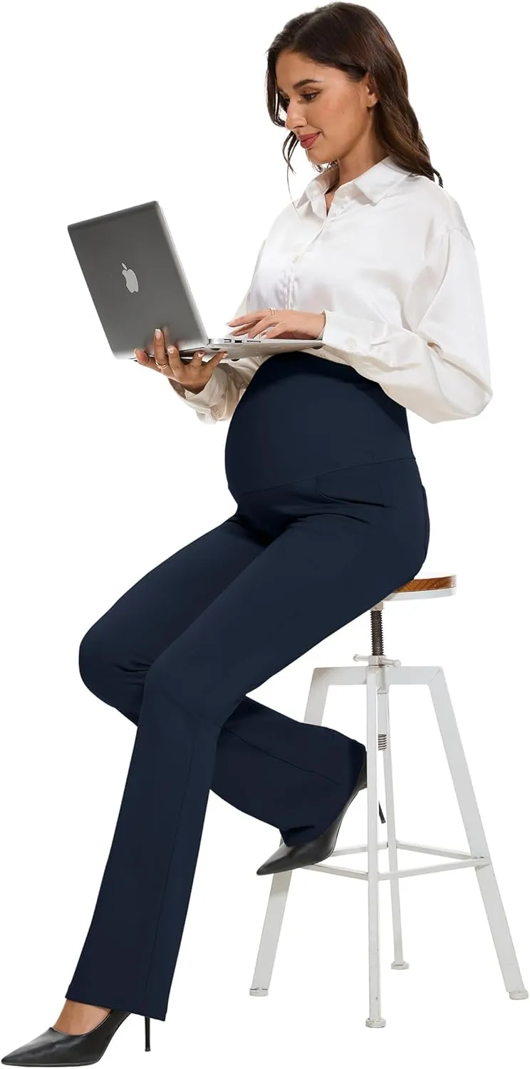 VIMPEP 27"/29"/31" Flare Maternity Yoga Pants Over The Belly Pregnancy Bootcut Strethcy Leggings with Pockets C201