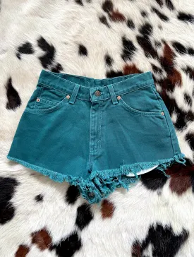 Vintage 90s Teal High-Waist Levi's Cut-Off Shorts -- Size 28