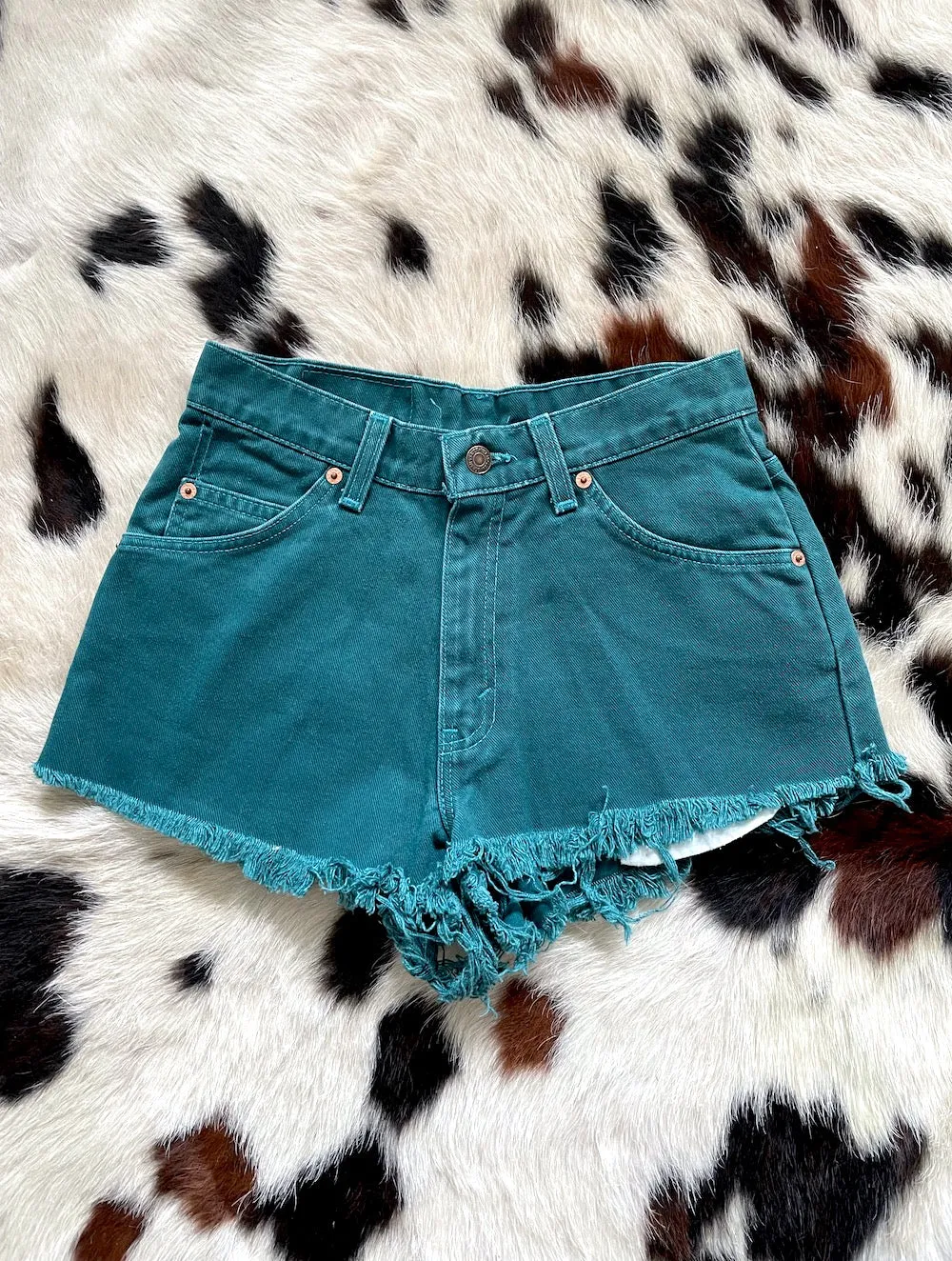 Vintage 90s Teal High-Waist Levi's Cut-Off Shorts -- Size 28
