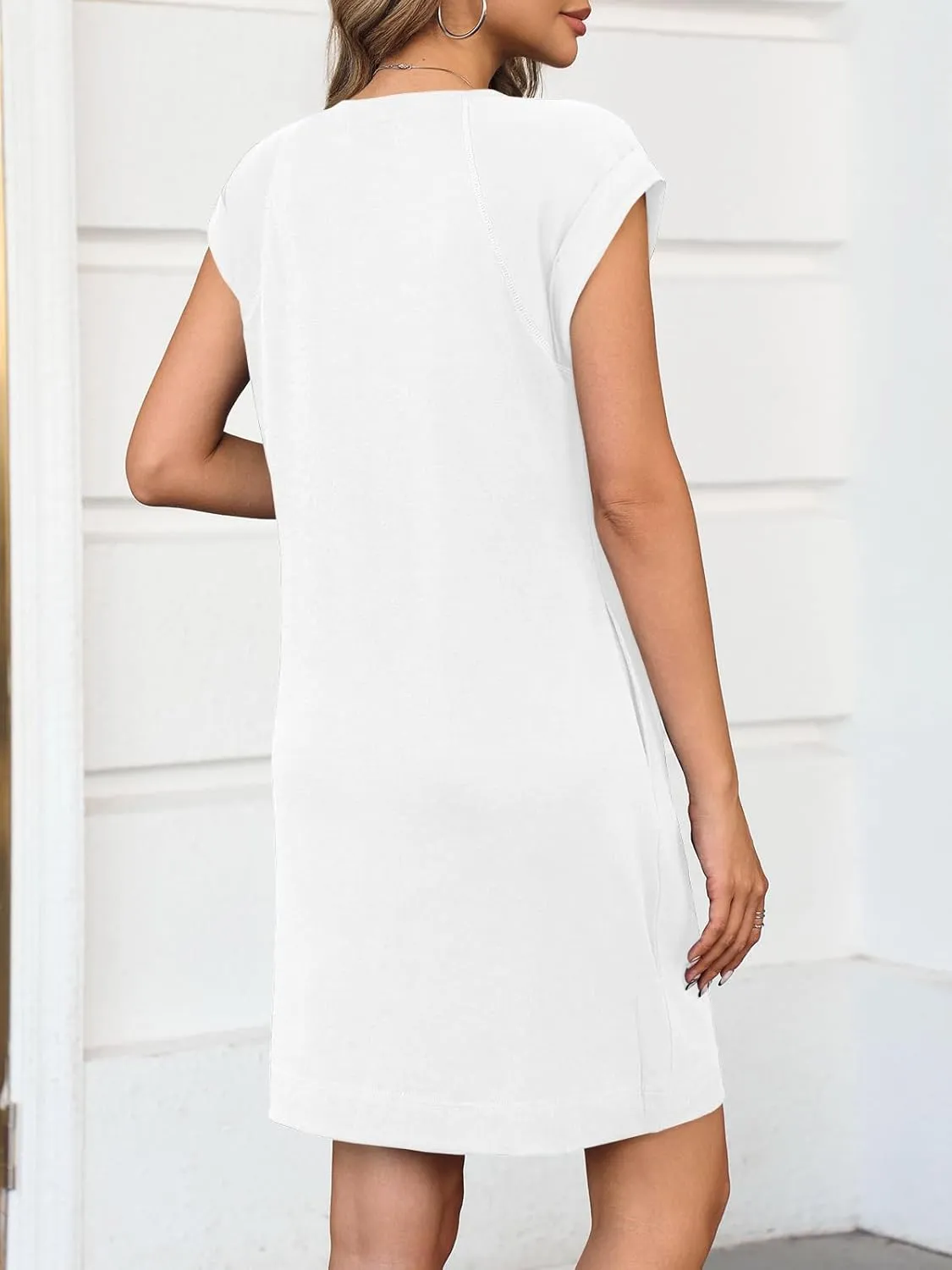 Wenrine Womens Summer T Shirt Dress Casual Cap Sleeve Crewneck Loose Shift Mini Dresses