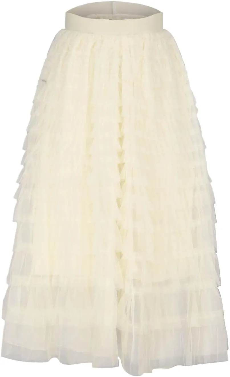 Women Flowy Maxi Skirts High Waist Elastic Multilayer Tulle Pleated Fairy Tiered Layered Ruffle Long Cake Skirt