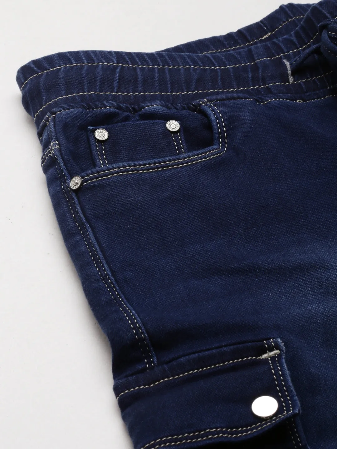 Women Navy Blue Solid Jogger Denim Jeans