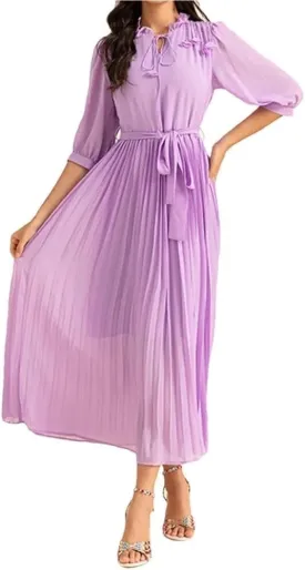 Women's Elegant Floral Chiffon Swing Dress Lace Collar Mid Sleeve Casual Holiday Party Maxi Dresses