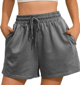 Womens Sweat Shorts Casual Summer Comfy Lounge High Waisted Cotton Shorts with Pockets