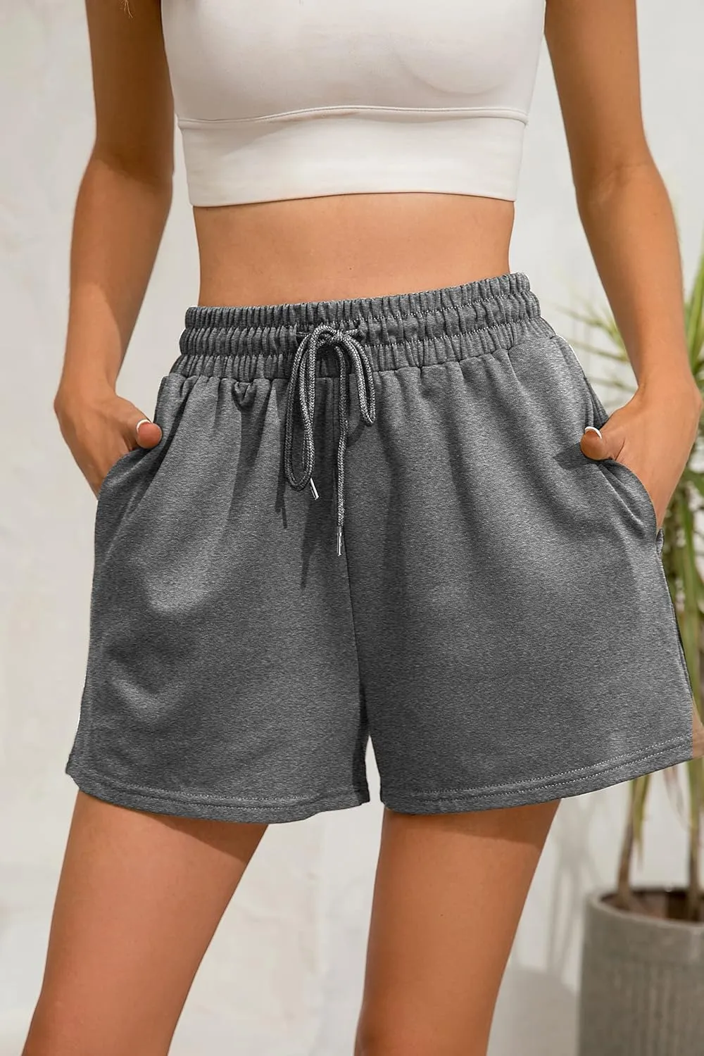 Womens Sweat Shorts Casual Summer Comfy Lounge High Waisted Cotton Shorts with Pockets