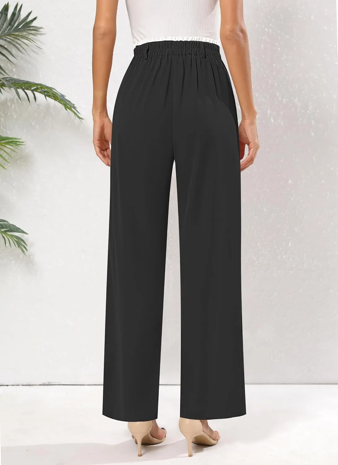 Women's Wide Leg Casual Business Pants with Pockets Pleated Flowy High Waisted Holiday Trousers Pants for Women