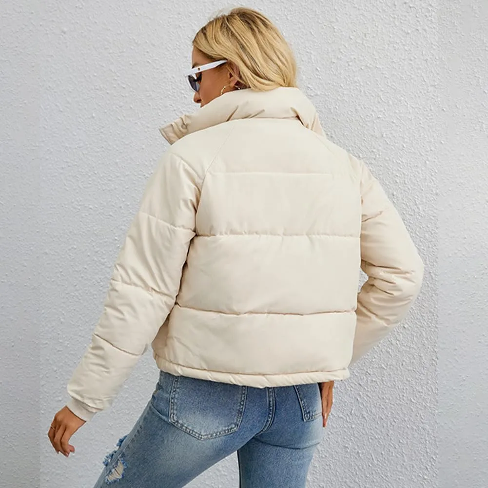 Womens Winter Cropped Puffer Jacket Coat Short Warm Quilted Jacket Lightweight Outwear Long Sleeve Zip Up Coat