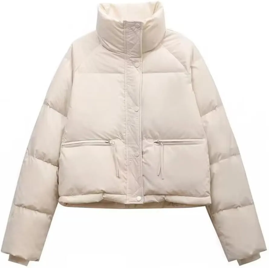 Womens Winter Cropped Puffer Jacket Coat Short Warm Quilted Jacket Lightweight Outwear Long Sleeve Zip Up Coat