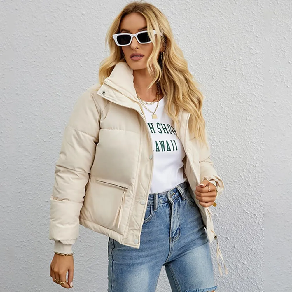 Womens Winter Cropped Puffer Jacket Coat Short Warm Quilted Jacket Lightweight Outwear Long Sleeve Zip Up Coat