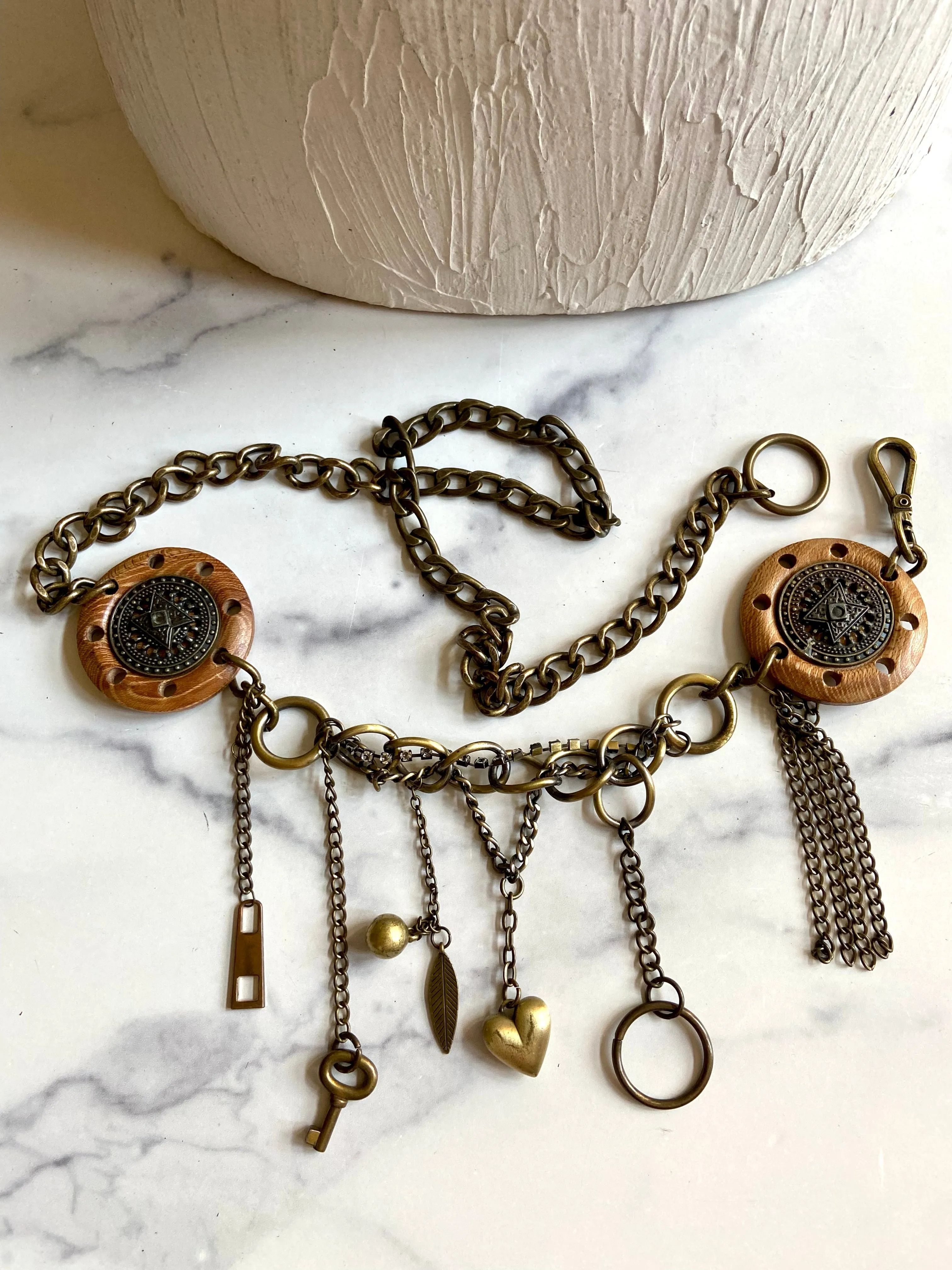 Wood metal chain belt