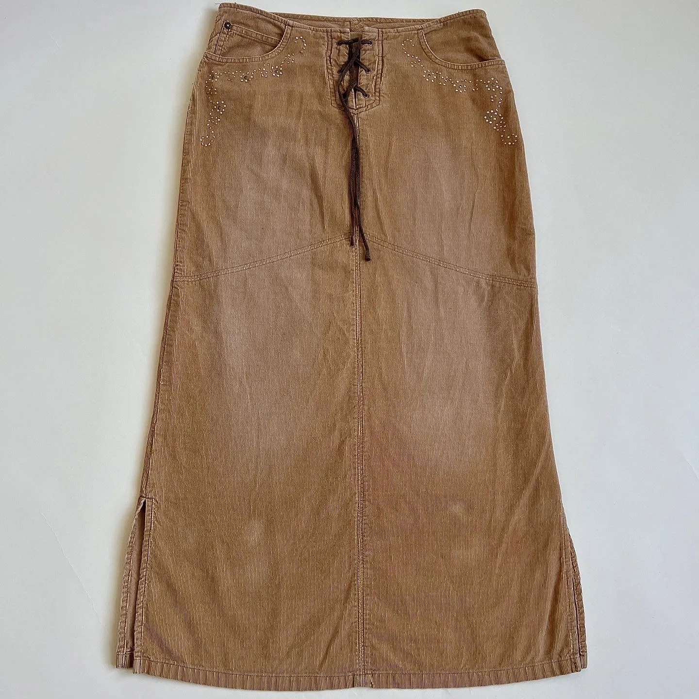 Y2K boho corduroy maxi skirt - M